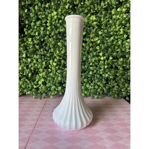 Vintage Hoosier White Milk Glass #4096 Long Stemmed Ribbed Bud Vase 9" Tall